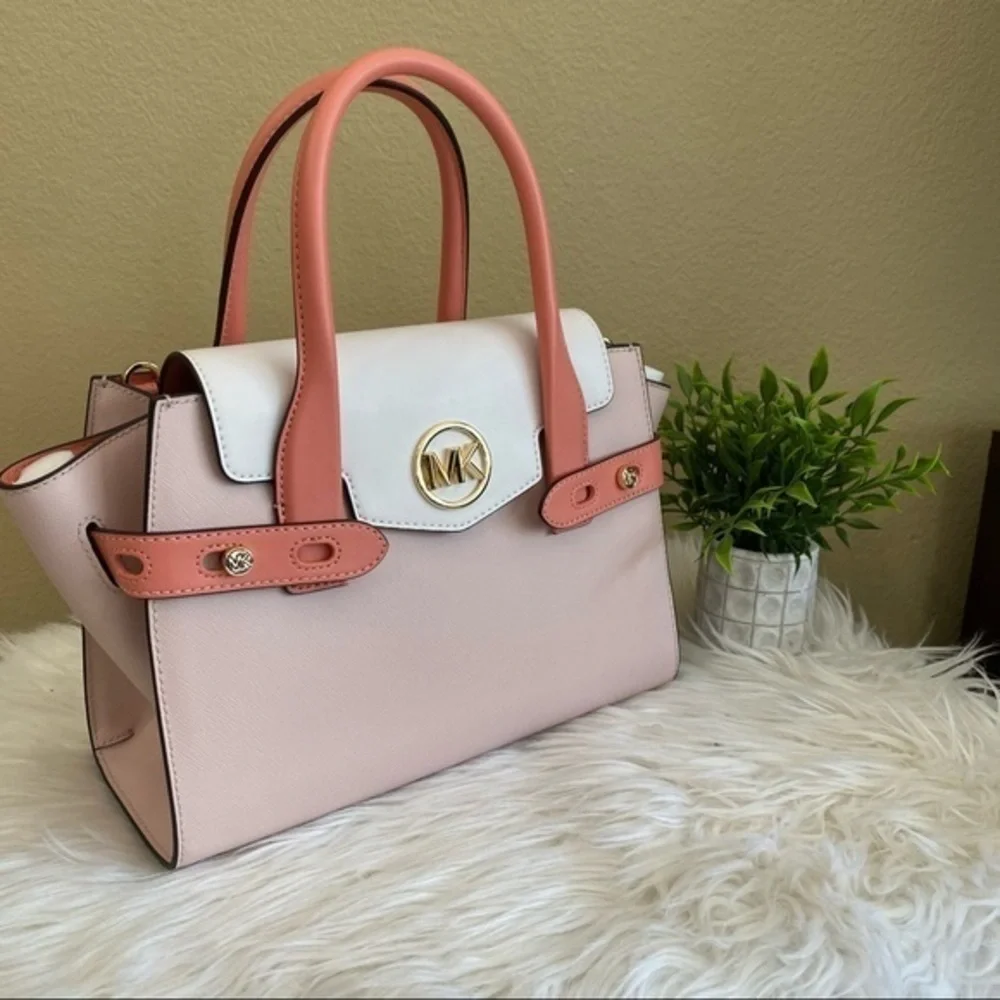 New Michael Kors Carmen Medium Color-Block Belted Satchel bag